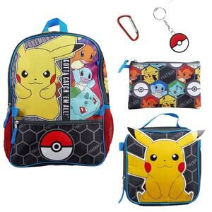Pokemon Pikachu 16" Backpack Insulated Lunch Box 5 piece Mega Set School Bag New